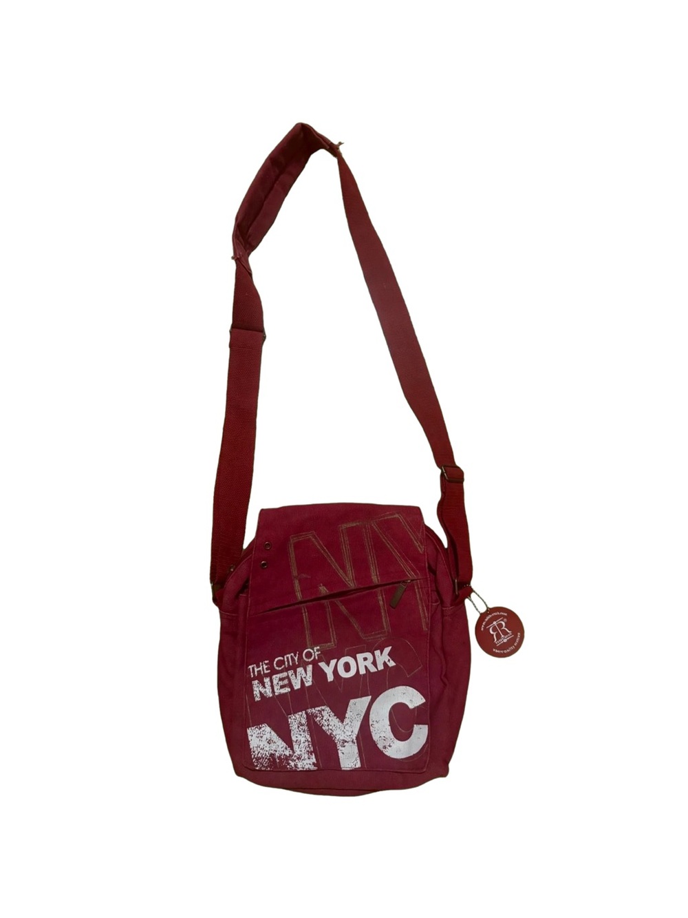 Robin Ruth Maroon Crossbody Bag with NYC Print